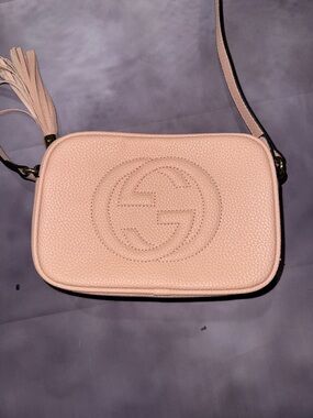 Gucci Pebbled Pink Leather Crossbody with Tassel Accent
